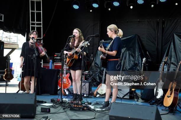 Sara Watkins, Sarah Jarosz and Aoife O'Donovan of I'm With Her performs at the 2018 Forecastle Music Festival on July 13, 2018 in Louisville,...