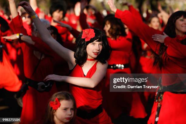 People take part in The Most Wuthering Heights Day on July 14, 2018 in Melbourne, Australia. The Most Wuthering Heights Day is when people all around...