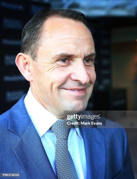 Trainer Chris Waller smiles after Sparky Lad won race 9 during Sydney Racing at Rosehill Gardens on July 14, 2018 in Sydney, Australia.