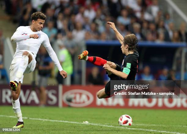 Luka Modric of Croatia Dele Alli of England during the 2018 FIFA World Cup Russia Semi Final match between England and Croatia at Luzhniki Stadium on...