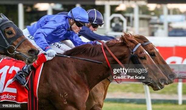 Malaise ridden by Craig Williams wins the Ladbrokes Cash Out Handicap at Caulfield Racecourse on July 14, 2018 in Caulfield, Australia.