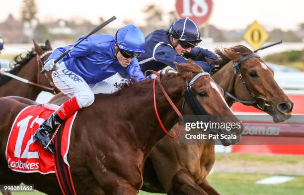 Malaise ridden by Craig Williams wins the Ladbrokes Cash Out Handicap at Caulfield Racecourse on July 14, 2018 in Caulfield, Australia.