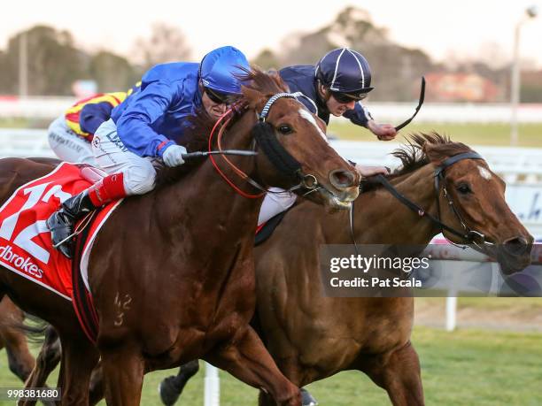 Malaise ridden by Craig Williams wins the Ladbrokes Cash Out Handicap at Caulfield Racecourse on July 14, 2018 in Caulfield, Australia.