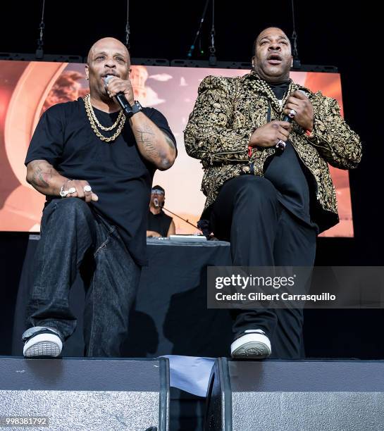 Rappers Spliff Star and Busta Rhymes perform during The Miseducation of Lauryn Hill 20th Anniversary Tour at Festival Pier at Penn's Landing on July...