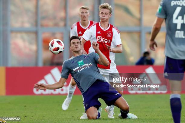 Pieter Gerkens of Anderlecht, Frenkie de Jong of Ajax during the Club Friendly match between Ajax v Anderlecht at the Olympisch Stadion on July 13,...