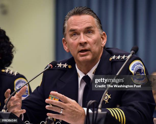 Chief Peter Newsham addresses the council as DC Council Member Charles Allen holds a hearing regarding police and stop and frisk policy on July 2018...