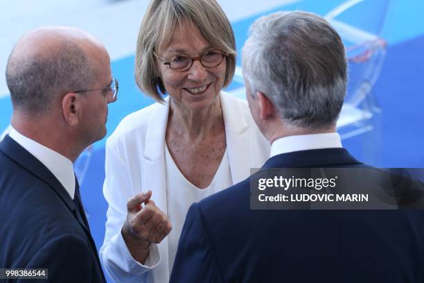 French Education Minister Jean-Michel Blanquer, French Culture Minister Francoise Nyssen and le French Economy Minister Bruno Le Maire speak ahead of...