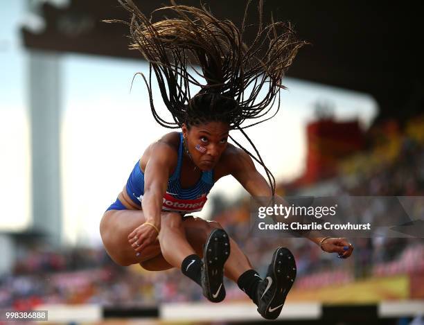 Tara Davis of The USA in action during the final of the women's long jump on day four of The IAAF World U20 Championships on July 13, 2018 in...