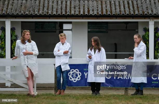 Young farmers take part in an event to assess their judging during the final day of the 160th Great Yorkshire Show on July 12, 2018 in Harrogate,...