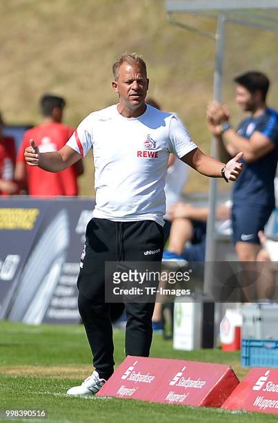 Head coach Markus Anfang of Koeln gestures during the friendly match between Wuppertaler SV and 1. FC Koeln on July 8, 2018 in Wuppertal, Germany.