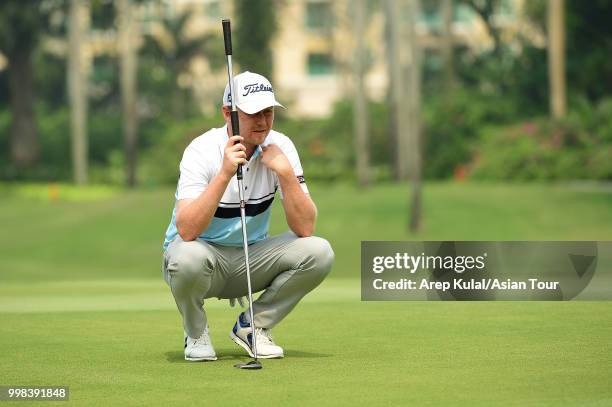 Justin Harding of South Africa pictured during the third round of the Bank BRI Indonesia Open at Pondok Indah Golf Course on July 14, 2018 in...