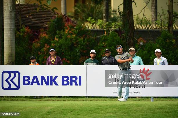 Natipong Srithong of Thailand pictured during the third round of the Bank BRI Indonesia Open at Pondok Indah Golf Course on July 14, 2018 in Jakarta,...
