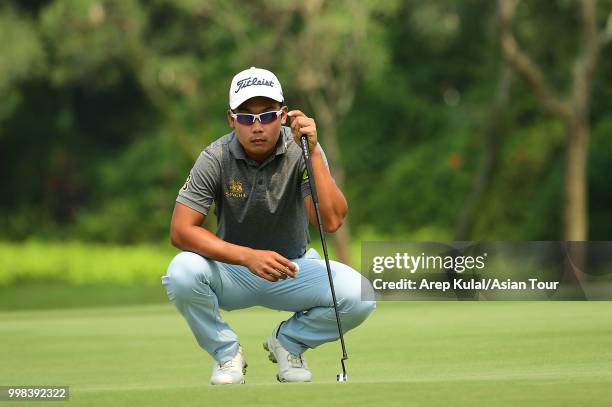 Natipong Srithong of Thailand pictured during the third round of the Bank BRI Indonesia Open at Pondok Indah Golf Course on July 14, 2018 in Jakarta,...