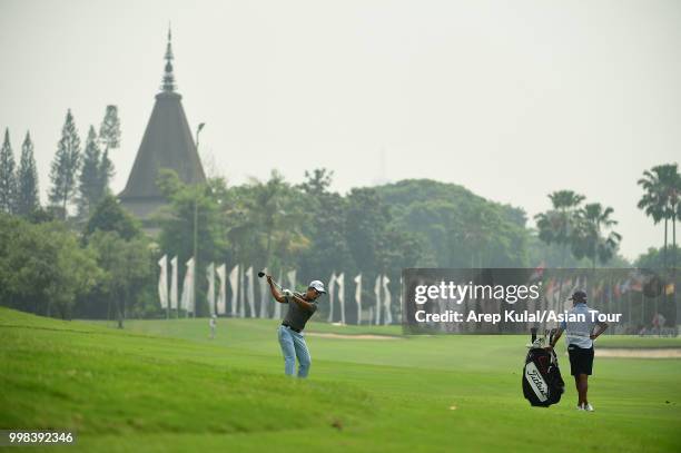 Natipong Srithong of Thailand pictured during the third round of the Bank BRI Indonesia Open at Pondok Indah Golf Course on July 14, 2018 in Jakarta,...