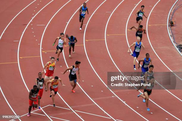 General view of heat 3 of the men's 4x100m relay on day four of The IAAF World U20 Championships on July 13, 2018 in Tampere, Finland.