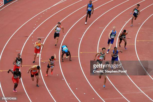 General view of heat 3 of the men's 4x100m relay on day four of The IAAF World U20 Championships on July 13, 2018 in Tampere, Finland.