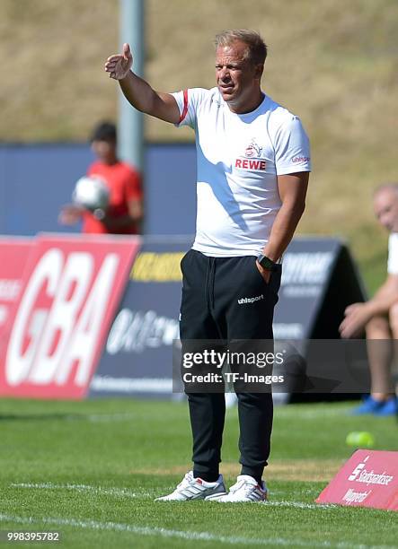 Head coach Markus Anfang of Koeln gestures during the friendly match between Wuppertaler SV and 1. FC Koeln on July 8, 2018 in Wuppertal, Germany.