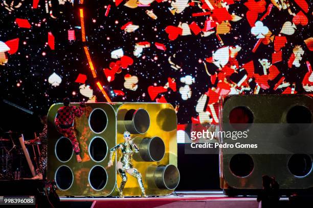 Katy Perry performs on the Mundo Stage on day 4 of Rock in Rio Lisbon on June 30, 2018 in Lisbon, Portugal.