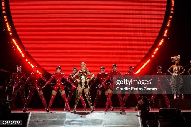Katy Perry performs on the Mundo Stage on day 4 of Rock in Rio Lisbon on June 30, 2018 in Lisbon, Portugal.