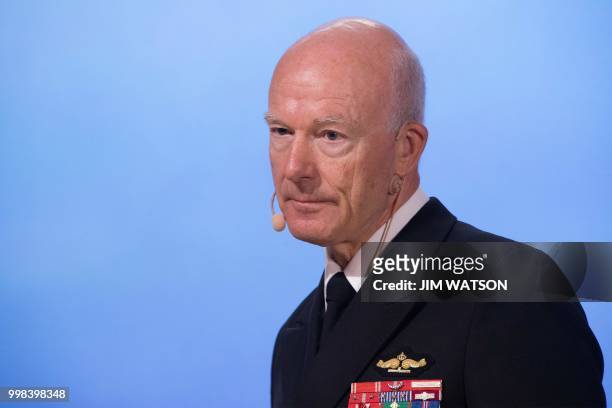 Norway's Chief of Defense Admiral Haakon Bruun-Hanssen speaks during a press briefing at the Ministry of Defense in Olso on July 14, 2018.