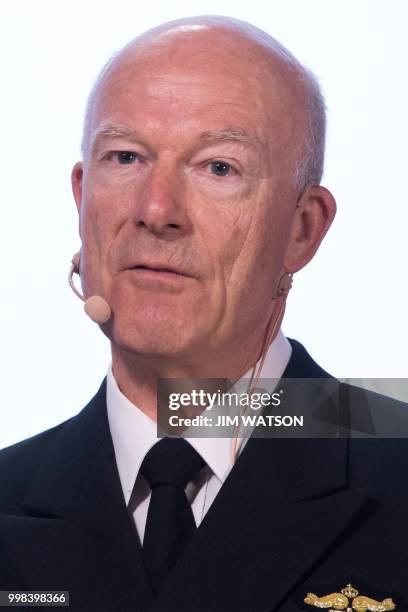 Norway's Chief of Defense Admiral Haakon Bruun-Hanssen speaks during a press briefing at the Ministry of Defense in Olso on July 14, 2018.