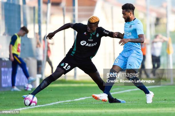 Makhtar Gueye of Saint Etienne and Jordan Amavi of Marseille during the Friendly match between Marseille and Saint Etienne on July 13, 2018 in...