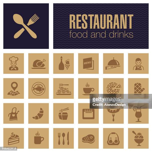 restaurant icon-set - restaurant logo stock-grafiken, -clipart, -cartoons und -symbole