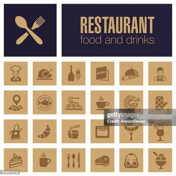 restaurant icon set - restaurant logo stock illustrations