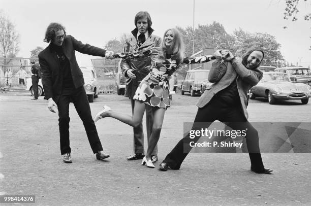 English comedy, poetry and music trio The Scaffold with Northern Irish singer and actress Clodagh Rodgers at the Empire Pool, Wembley, London, UK,...