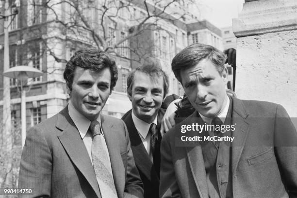 American actors Peter Falk and Ben Gazzara with Greek-American actor, film director, and screenwriter John Cassavetes in London, UK, 24th April 1969.