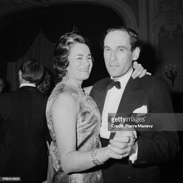 British Liberal Party politician and leader of the Liberal Party, Jeremy Thorpe pictured dancing with his wife Marion Stein at the Savoy Hotel in...