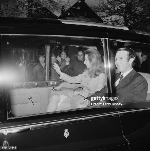 Princess Anne and her husband Captain Mark Phillips pictured in the rear seat of a royal limousine as they leave Thatched House Lodge in Richmond...