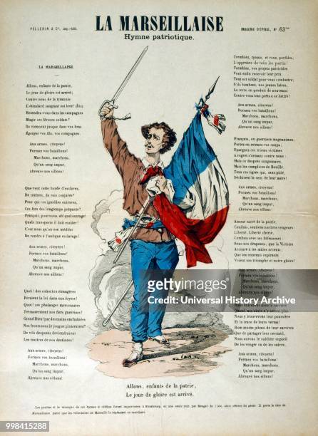 French revolutionary illustration and words for 'La Marseillaise' 1795. Lyrics by Claude Joseph Rouget de Lisle, 1792 with Music by Claude Joseph...
