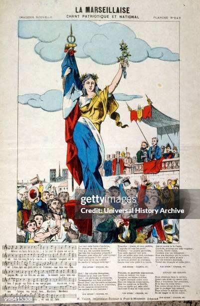 French revolutionary illustration and words for 'La Marseillaise' 1795. Lyrics by Claude Joseph Rouget de Lisle, 1792 with Music by Claude Joseph...