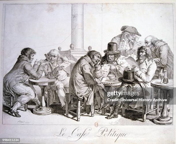 Political club at a coffee house in Paris during the French revolution 1792.