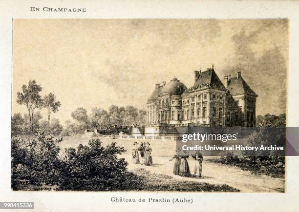 Illustration showing the Chateau de Praslin in the Aube region of France. Circa 1850.