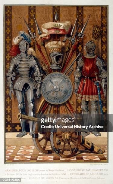 Illustration of French medieval armour and artillery .