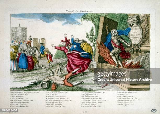 French satire depicting the Duke of Marlborough rising from his grave. 1781. General John Churchill, 1st Duke of Marlborough, , English soldier and...