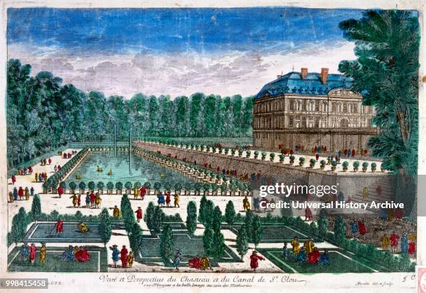 18th century, Illustration, showing the Chateau de Saint-Cloud, a palace in France, at Saint-Cloud in Hauts-de-Seine, west of Paris. The chateau was...