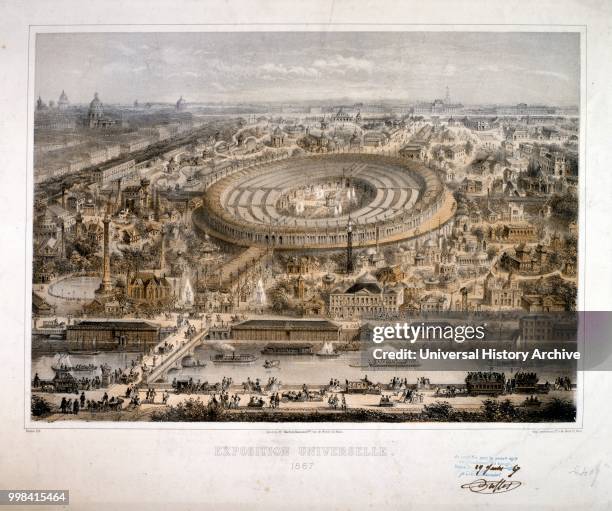 Illustration depicting the International Exposition of 1867 , was the second world's fair to be held in Paris, from 1 April to 3 November 1867. Forty...