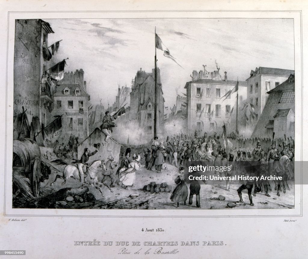 Illustration depicting events during the French 'July Revolution' of 1830. The French Revolution of 1830