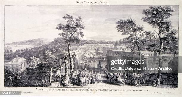 18th century, Illustration, showing the Chateau de Saint-Cloud, a palace in France, at Saint-Cloud in Hauts-de-Seine, west of Paris. The chateau was...