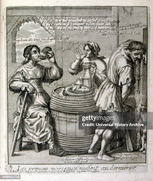 17th century engraved illustration from a collection of proverbs. Paris 1657-1663. By Jacques Lagniet . French engraver. From him many socially...