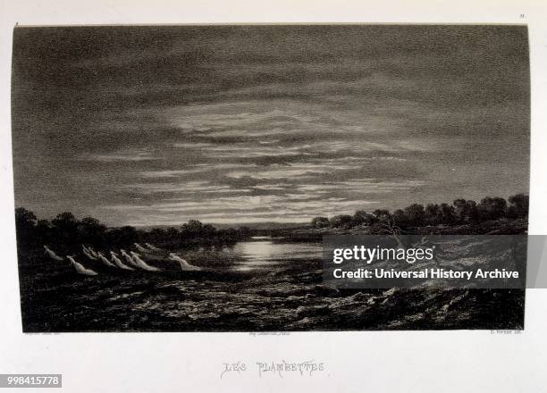 Sunset 1858. Lithograph by Amantine Lucile Dupin , known by her nom de plume George Sand. A French novelist and memoirist. She is equally well known...
