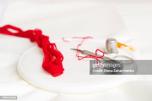 set for embroidery, - thimble stock pictures, royalty-free photos & images