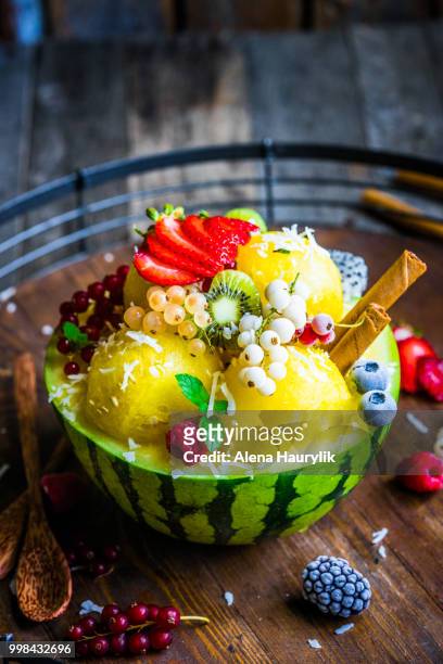 a watermelon fruit bowl. - raw food diet stock pictures, royalty-free photos & images