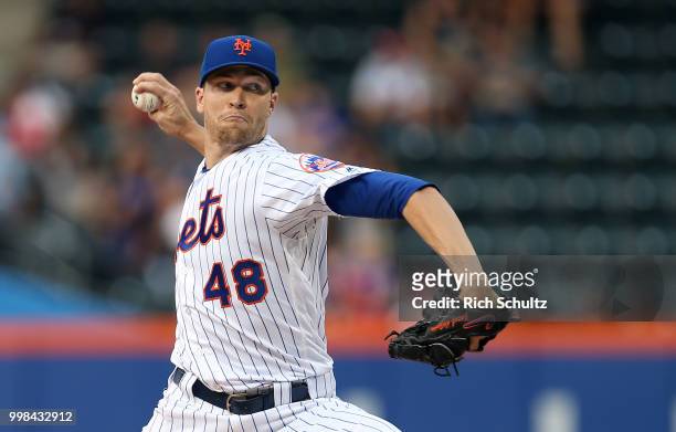 Jacob deGrom of the New York Mets in action against the Philadelphia Phillies during a game at Citi Field on July 11, 2018 in the Flushing...