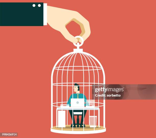große hand tragen die käfig - geschäftsmann - vogelkäfig stock-grafiken, -clipart, -cartoons und -symbole
