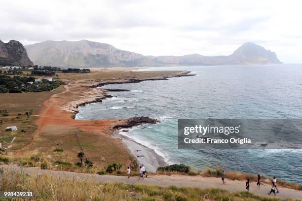 View of San Vito Lo Capo coast on June 08, 2018 in San Vito Lo Capo, Trapani, Italy. San Vito Lo Capo is a small town located in a valley between...