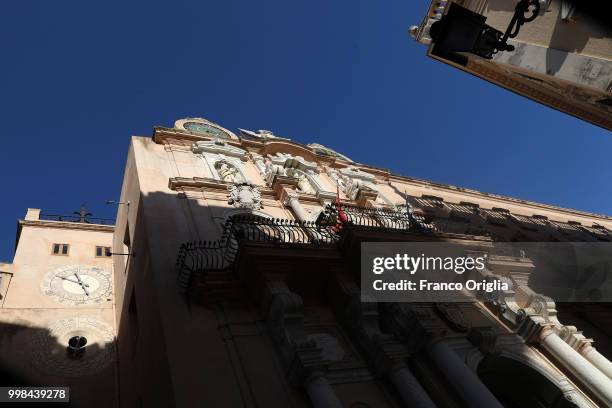 View of 'Cavarretta Palace' Trapani town hall on June 08, 2018 in Trapani, Italy. Trapani is a city and comune on the west coast of Sicily. Founded...